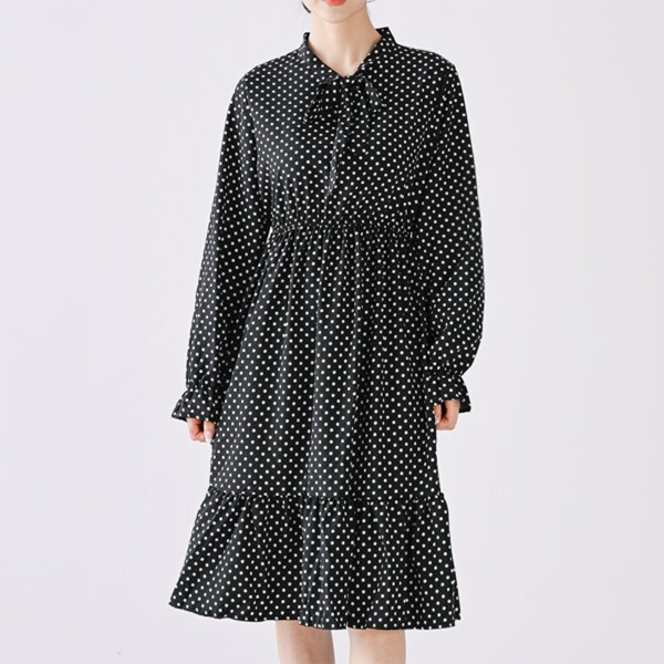 여성 프릴 도트 원피스 블랙 패션 의류 치마 패턴