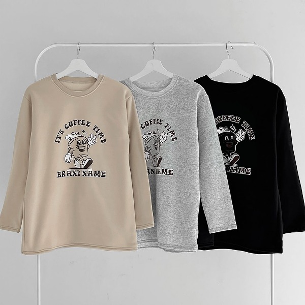 비바올리 여성 기모 커피 라운드 티셔츠 3컬러 패션 의류