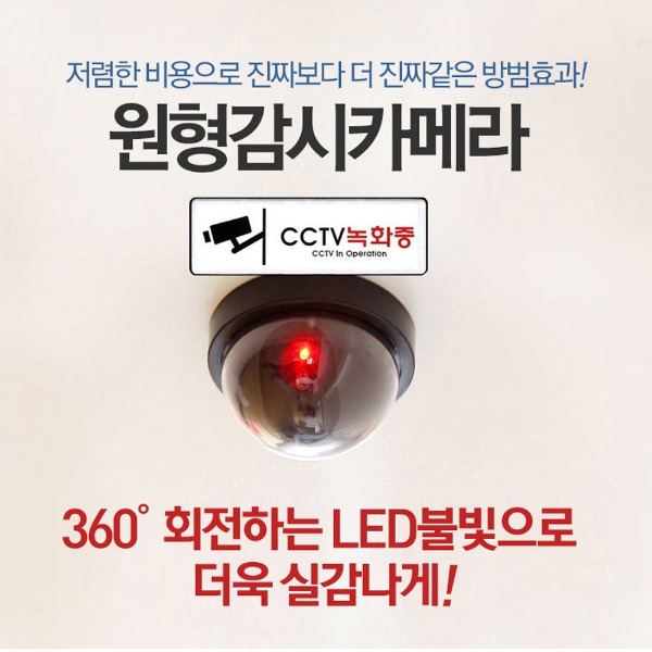 원형 모형 감시 카메라 CCTV 보안 용품 LED 불빛 작동