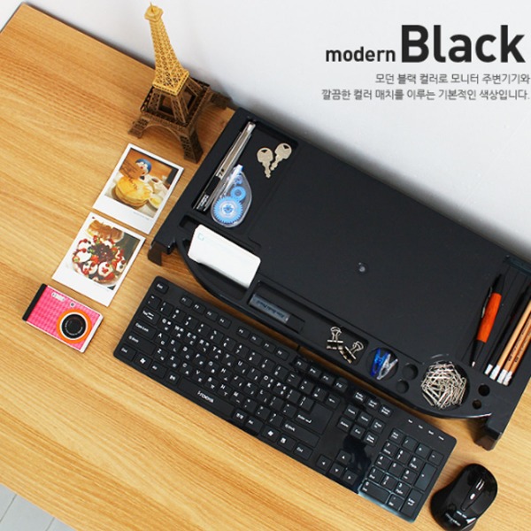 블랙 모니터 받침대 MC-200 컴퓨터 책상 정리용품